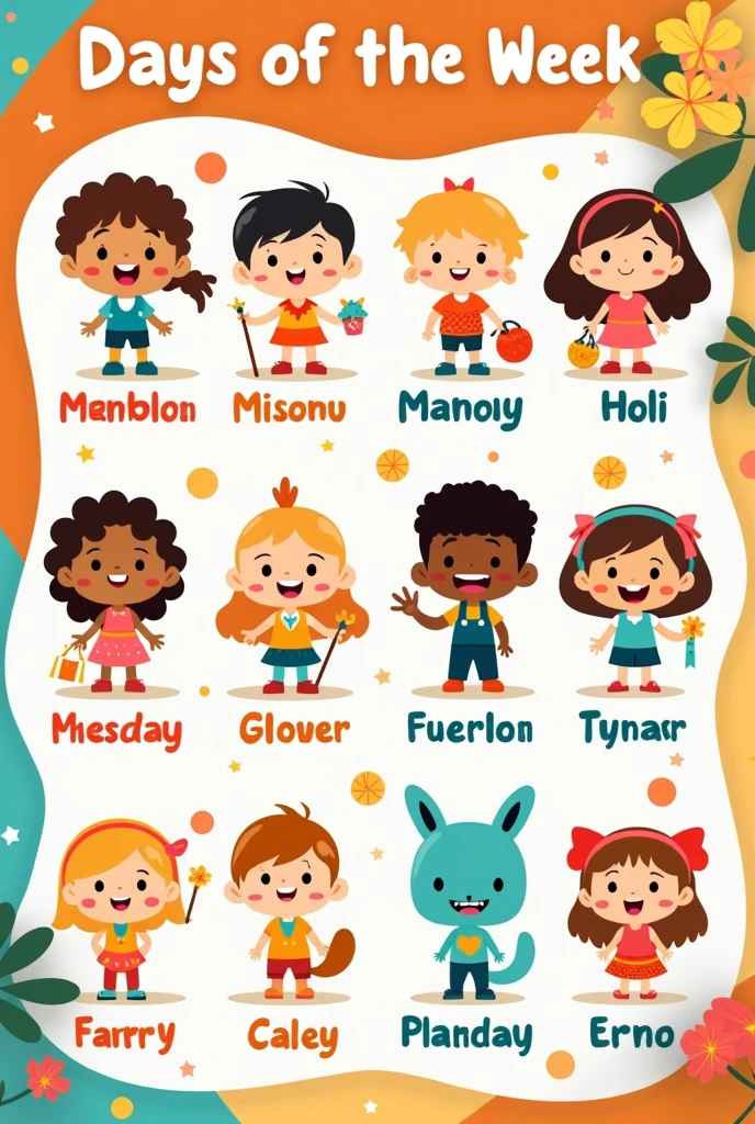 Create a poster to learn the days of the weeks in English and Spanish