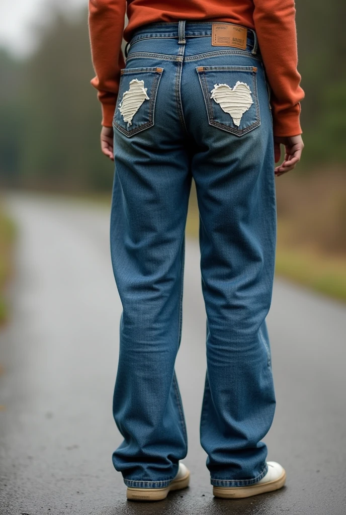 Peeing her pants, big wet stain on jeans.