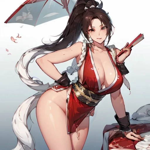 ((Master quality, 8K, masterpiece:1.3, ultra-detailed, high resolution, RAW Photos, detailed Realistic background, cinematic lighting)), Actual, Realistic, photo, HDR, BREAK, detailed eyes, perfect anatomy, perfect hands, BREAK, , One person alone, Mai Shiranui,(King Of Fighters), (Stand:1.5 up straight , , arms behind), Grey Eyes, ponytail hair, Adult beautiful woman, ( Round and Stacked Breasts ), nipples, Cleavage, Slim waist, smile:1.5, Sweat-soaked skin, ( bikini, ), Graffiti art, (, front Angle, knee shot, ), BREAK, Licking a icecream , Beach_parasol, Beach cocktails on a round table, dynamic angle, outdoor, beach