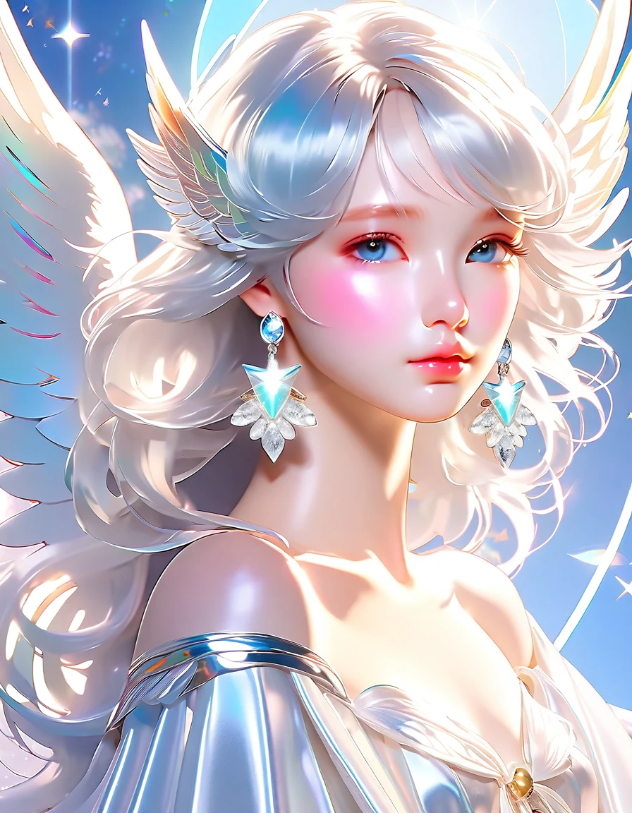 innocent angel, silver atmosphere,transparent look fassion, cool face, moonlighting,shade & light,artistic  --ar 4:5