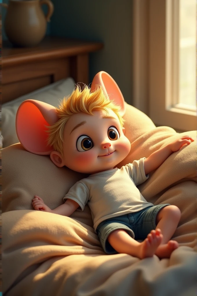 anthro mouse blonde boy laying down on bed