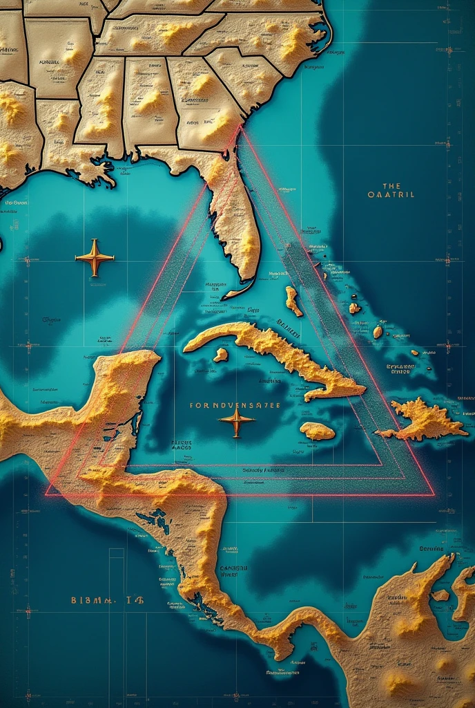 photo of the map with the Bermuda Triangle
