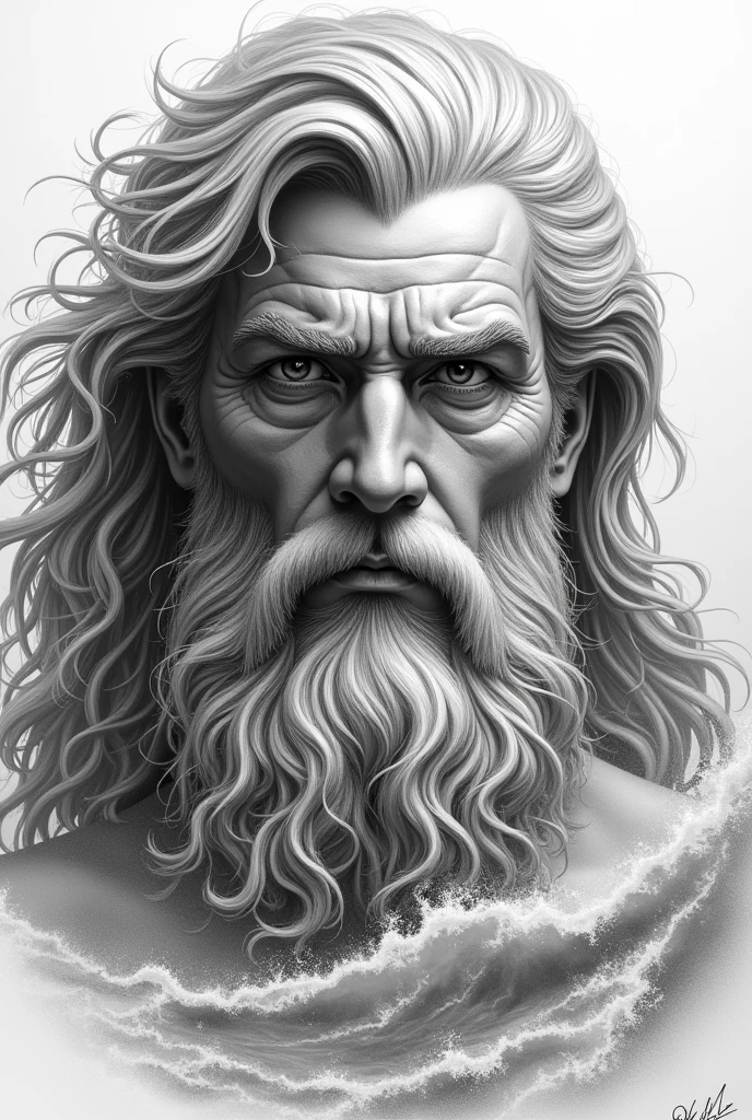 pencil art sea 
Poseidon face 