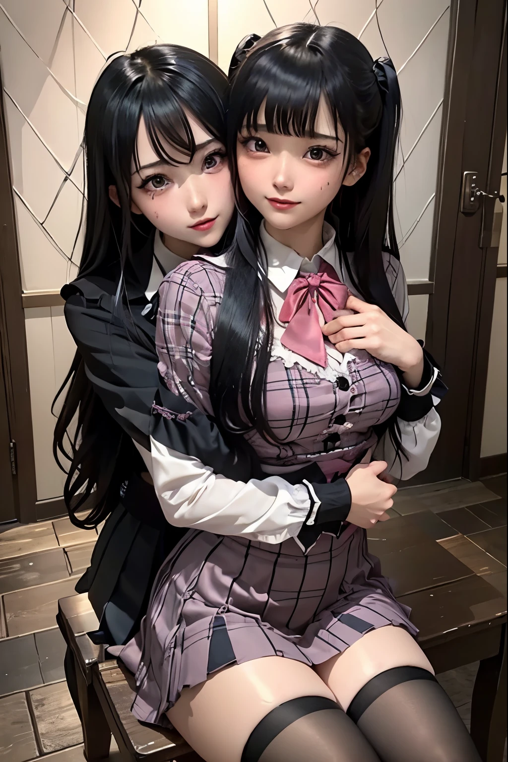 Panty shot　twin tails　Middle school students　Ahegao　black hair