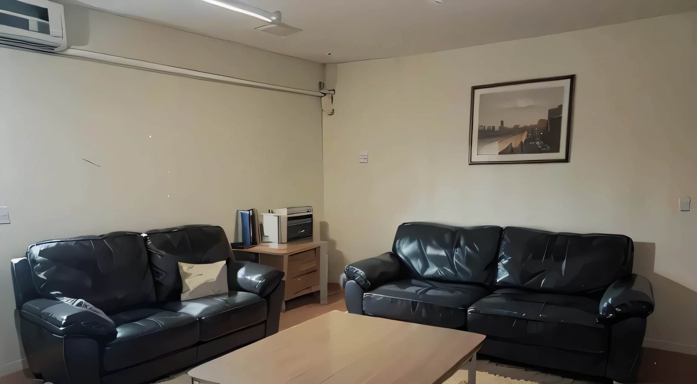 room, two sofa, low glass table, office, without windows, boxes,