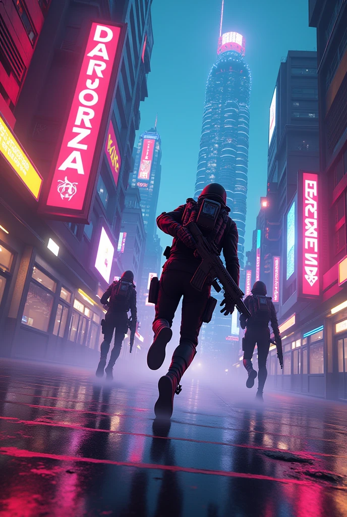 Generate an image in a Neon setting, written ''Danzera FPS'' very large