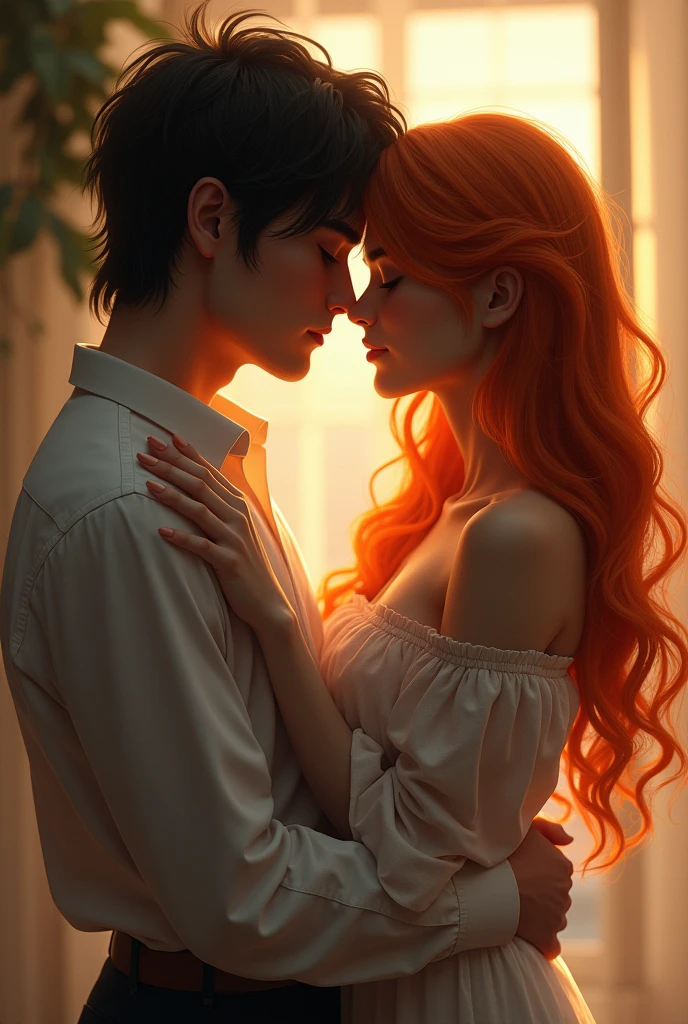 Couple, She is white with orange hair and he is dark-haired.