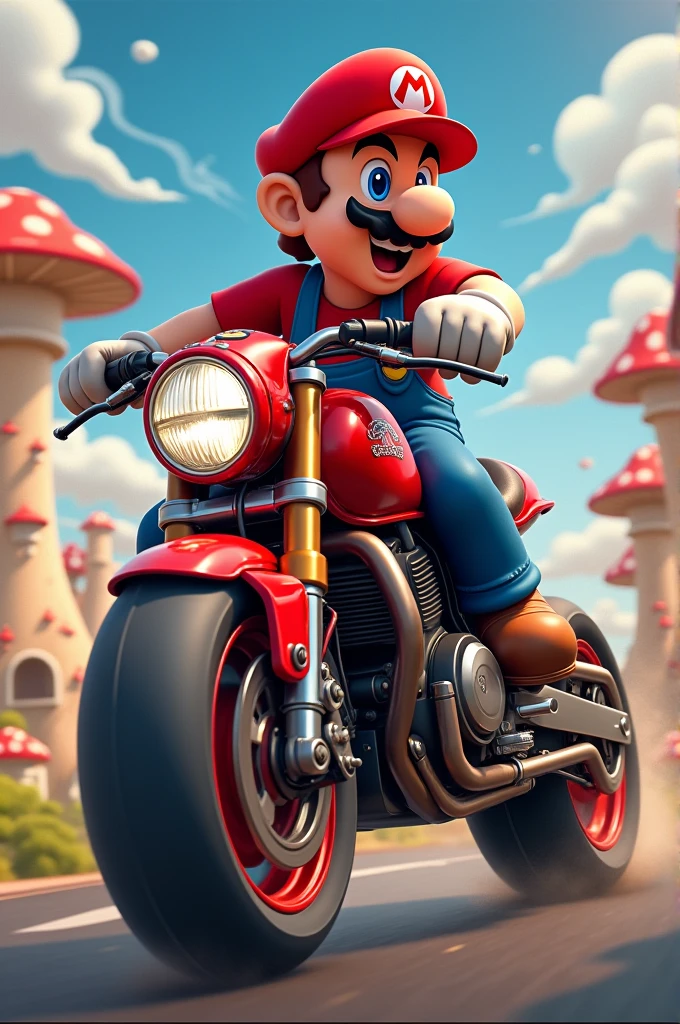 Red motorcycle, mario bros driving 