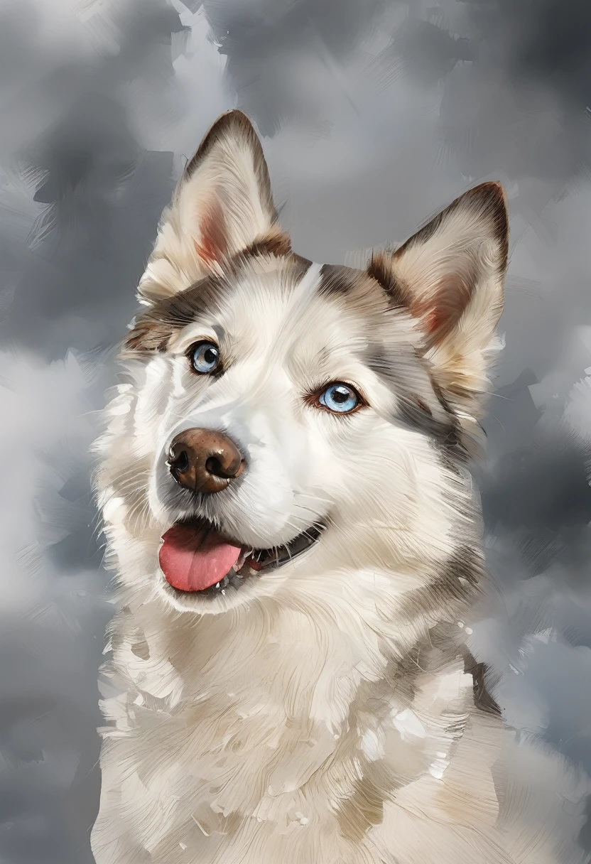 (very beautiful elaborate oil and watercolor painting), HUSKY senior dog looking straight, composition, sweet, realistic and shiny eyes, gentle facial expression , furry, quality\(8k, wallpaper of extremely detailed CG unit, masterpiece, high resolution, top-quality, top-quality real texture skin, hyper-realistic, increase the resolution, RAW photos, best quality, highly detailed )
