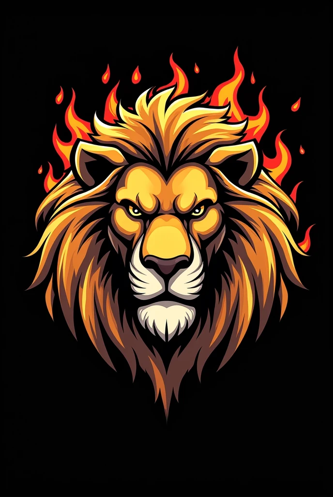 Photo of a very muscular and buff lion
for a very cartoon gym logo
only the pure head with golden mane
black background and fire in the background
for a gym logo sketch
