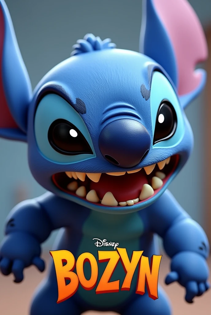 3D image of an animated blue Stitch face logo, angry, with the name Bozyn written below it.
