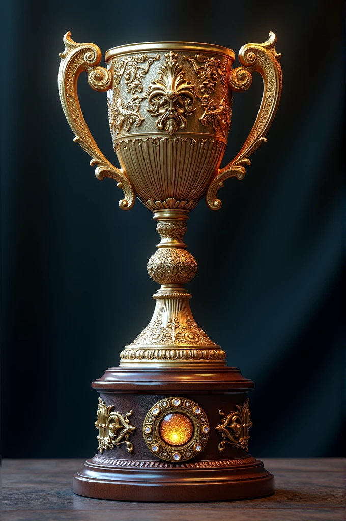 Create an image of a trophy that says "godlevel 3vs3"  ultra realistic 