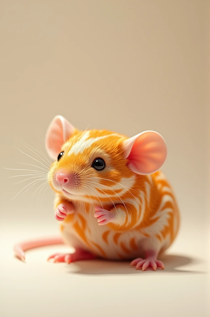 an orange marbled mouse missing an ear