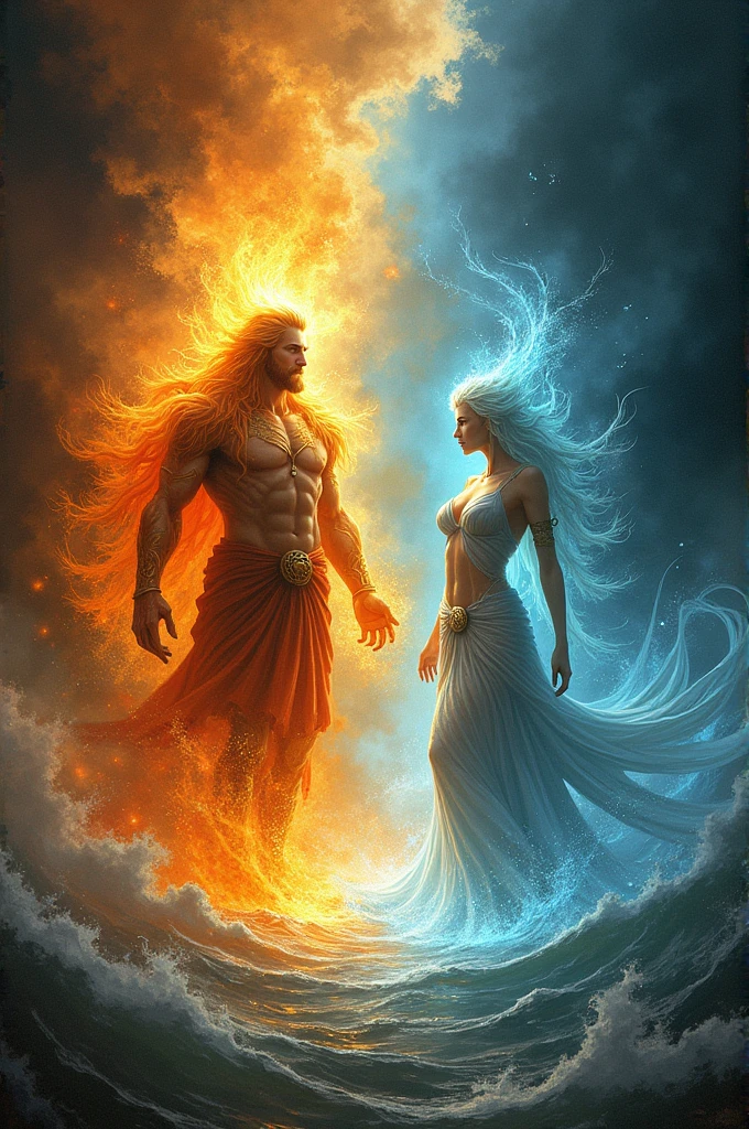 In ancient times, the universe was an ocean of darkness and chaos. From this abyss emerged two powerful entities: Urkan, the god of fire and creation and Lúnara, the goddess of water and dreams