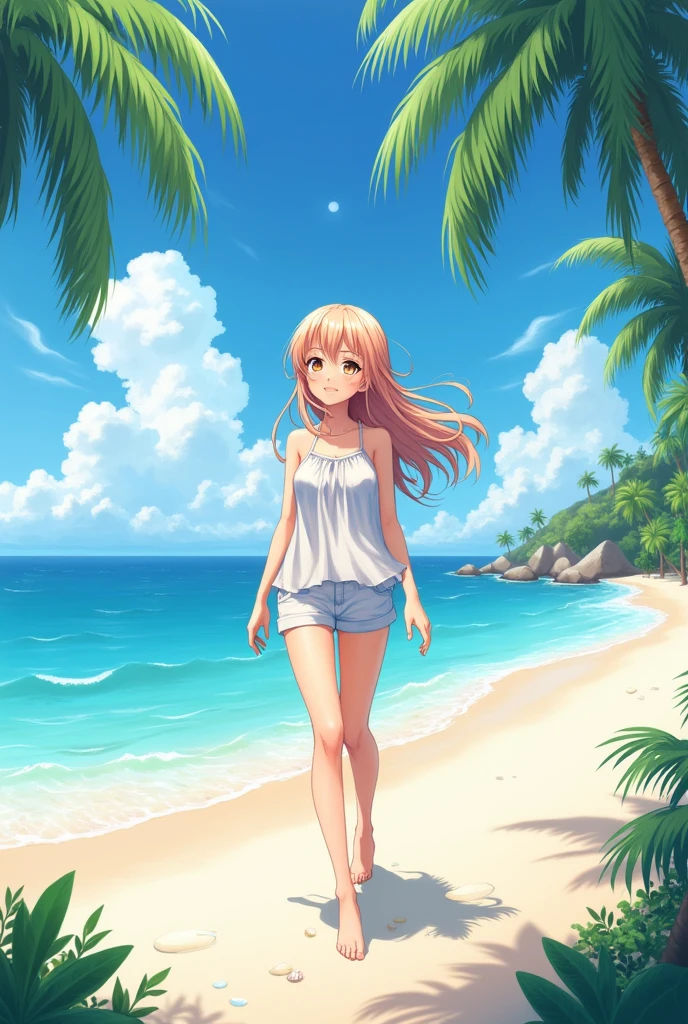 An anime girl on the beach 