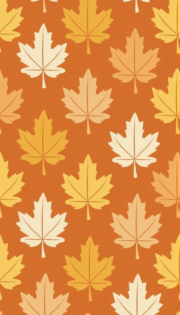 Fall leaf pattern, 1 background color, autumn color palette, flat color, flat art illustration, without realistic texture, no realistic texture, no detailed textures, minimalist pattern, autumn leaf, pattern for Smart phone background screens 