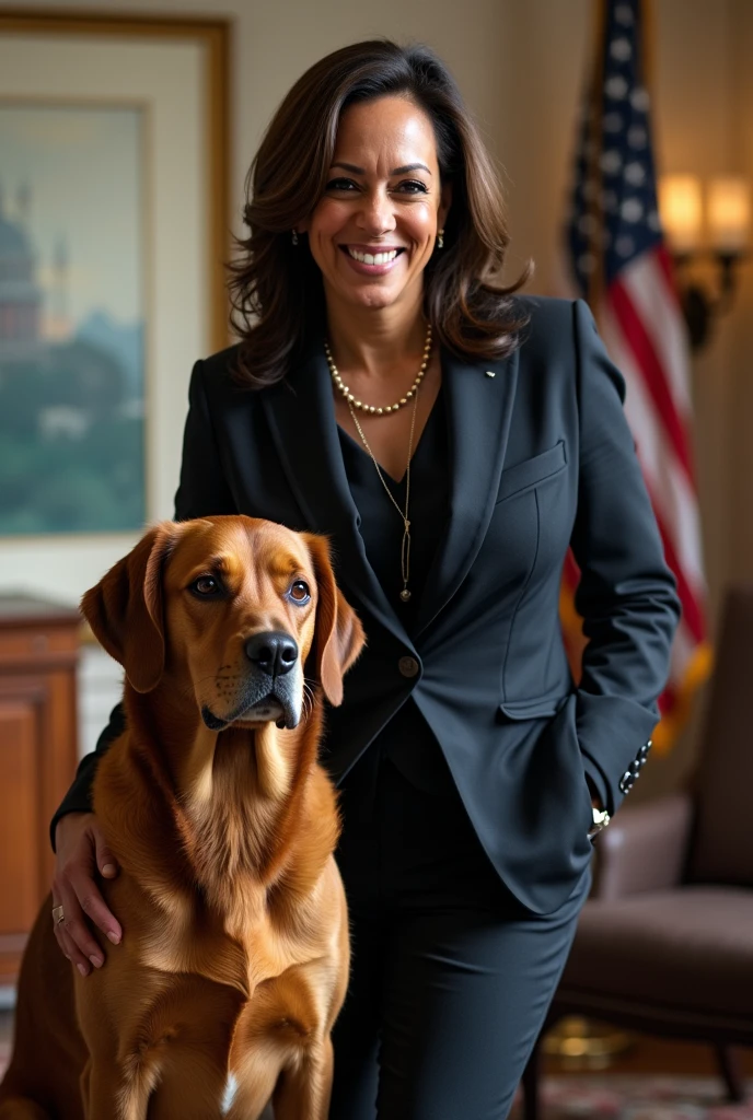 Met our newest pawlicy advisor today—say hi to Newton! Kamala harris with newton and keep $newton word in image