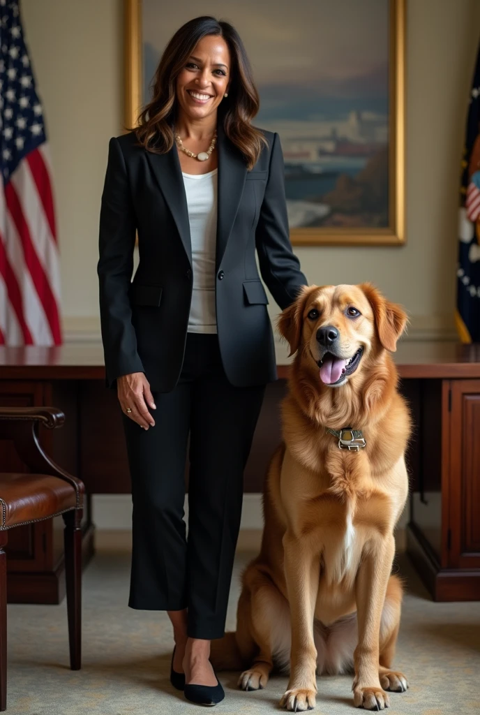 Met our newest pawlicy advisor today—say hi to Newton! Kamala harris with newton and keep $newton word in image