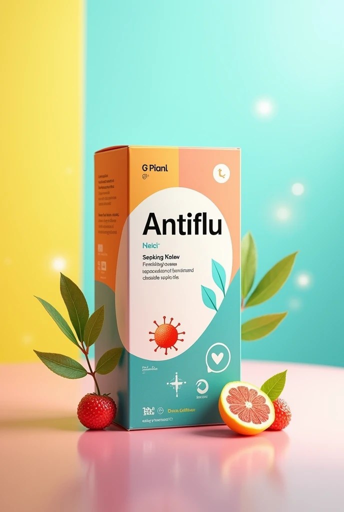 package for antiflu medicine, colorful, modern, healthy, vibrant colors, trust