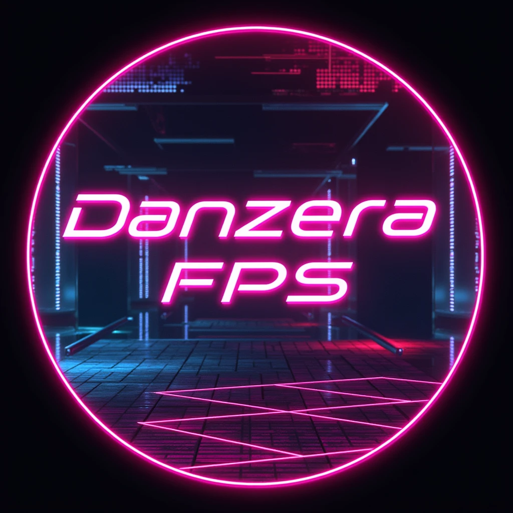 Generate a round image in a neon setting, written ''Danzera FPS'' very large