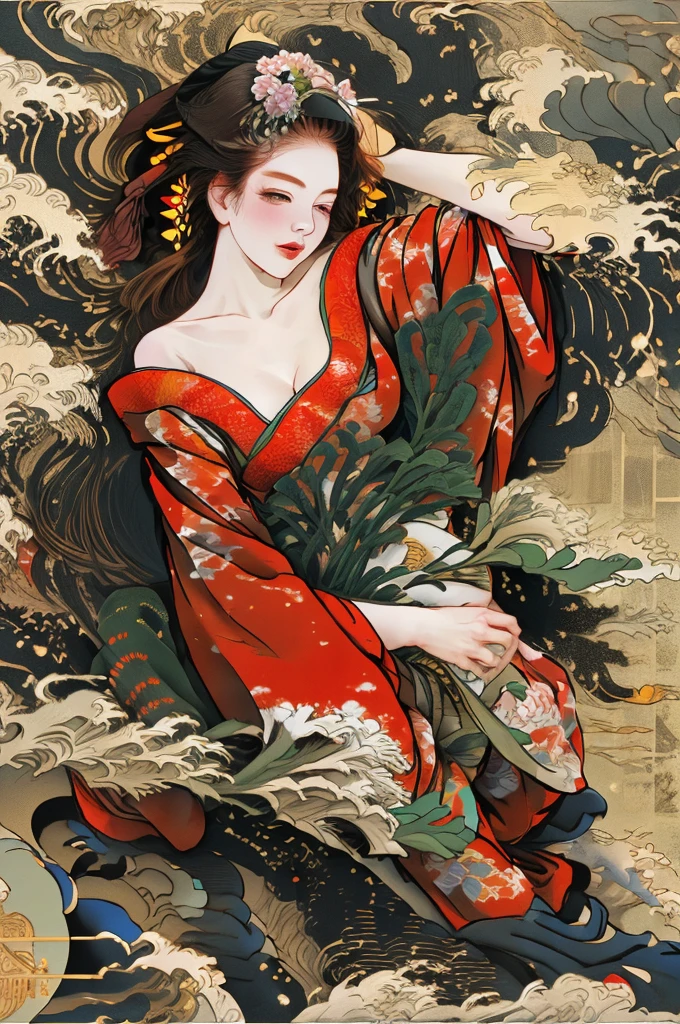 Off-the-shoulder outfit,lover,Hanfu,Flowers、Upward angle, beautiful woman, romantic movie poster for women, neat woman with long black hair and pop woman with short white hair