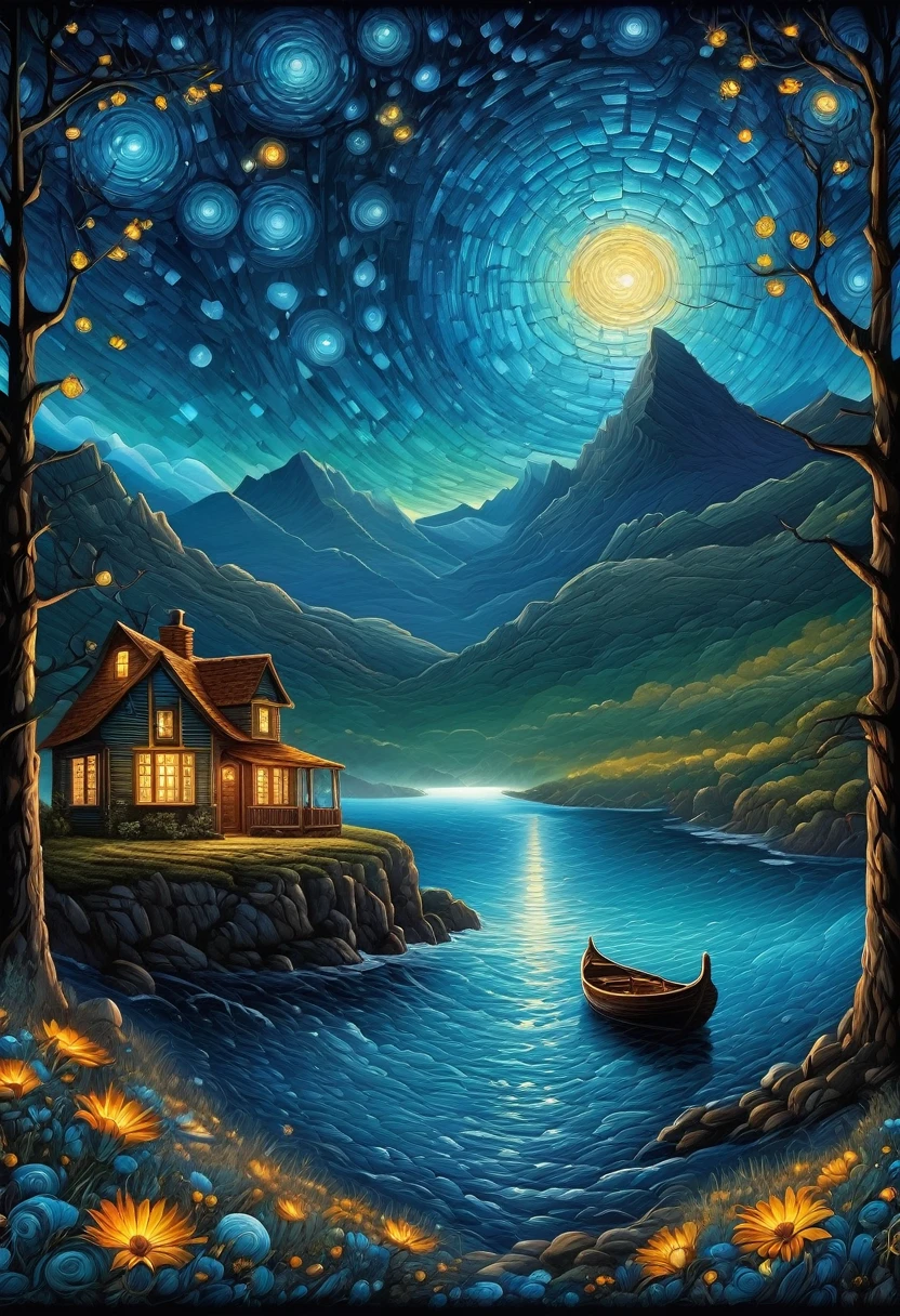 fine art, oil painting, best quality, dark tales, Cape Town in the  Van Gogh  style, starry sky, Dan Mumford, Andy Kehoe, 2d, flat, cute, adorable, vintage, art on a cracked paper, patchwork, stained glass,  fairytale, storybook detailed illustration, cinematic, ultra highly detailed, tiny details, beautiful details, mystical, luminism, vibrant colors, complex background