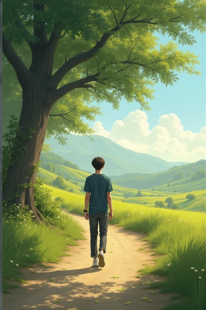 A picture of Kim Taehyung taking a walk in the countryside