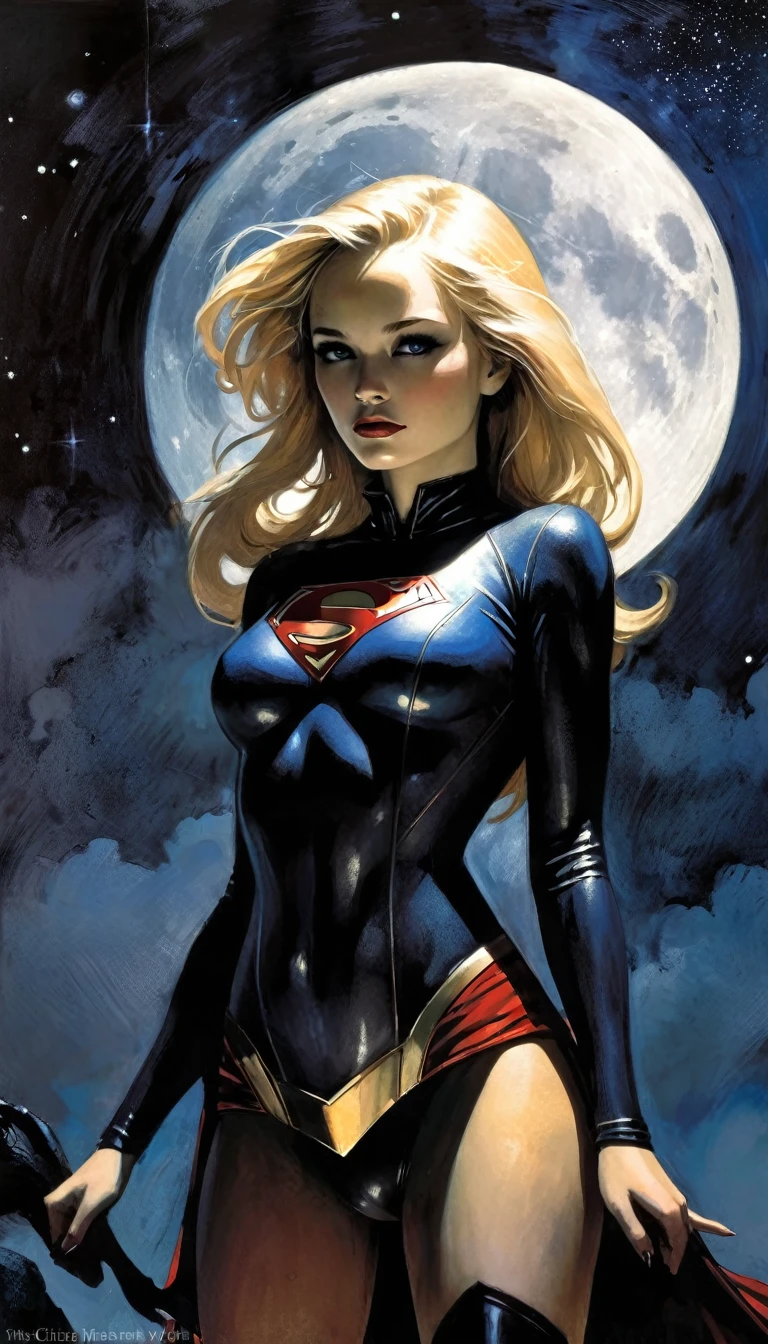 supergirl costume, blonde long hair, dark night,magic, fantastic, night sky, moon, stars, background, eroticism, sexy, black and white image, between shadows, oil painting, chiaroscuro, sensual, dramatic lighting, moody atmosphere, photorealistic, intricate details, masterpiece, ultra-detailed, high quality, 8k, best quality, realistic, cinematic, dark and brooding, expressionistic, powerful composition, emotional impact, {{{,nsfw,speech bubble,sexy nude, {{{,{pussy,spread her pussy,cum,cum on pussy,masterbation,straddling,y}}},cute,ultra detailed skin,sketch}}}, ,}}}, art inspired by Bill Sienkiewicz and Dave McKean
