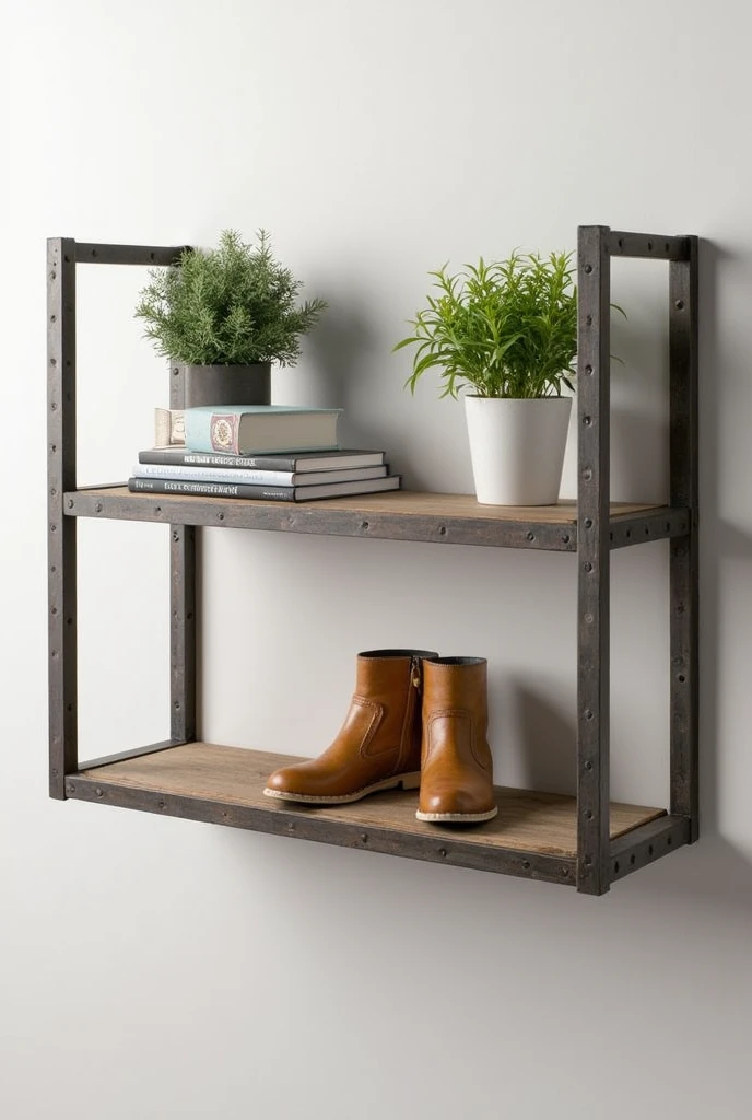 Create a small double-tier industrial wall shelf for me with dimensions of 40 cm in length and 21 cm in width.