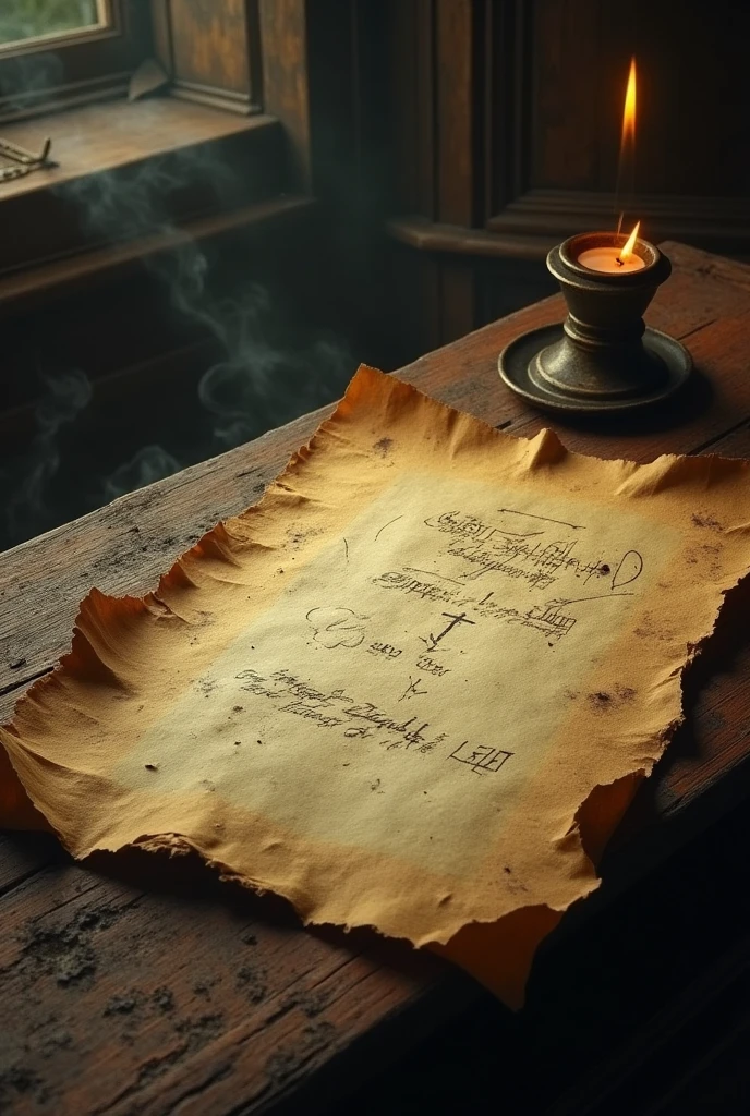 an old, stained sheet with a spell inside