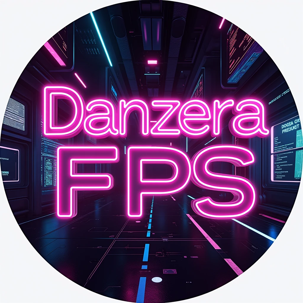 Generate a round image in a neon setting, written ''Danzera FPS'' very large