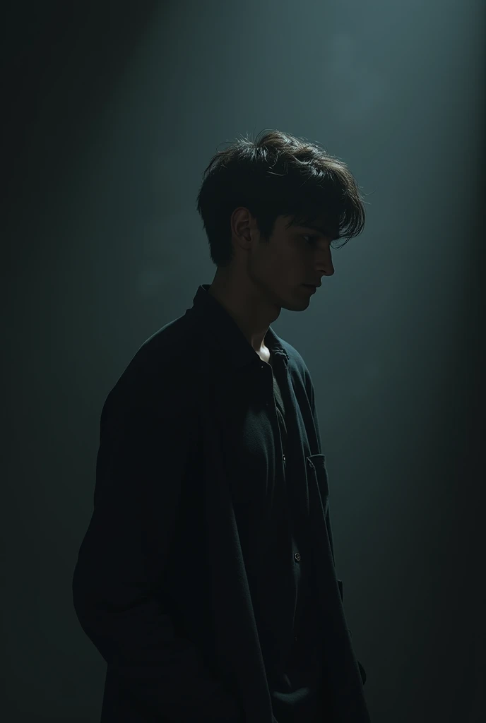 Mature young man in a situation of rejection by the cell phone dark background