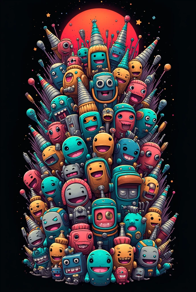 Make me a wallpaper with drawings of very very small vapers, that everyone is together and there are no spaces with a black background and it's informal that it's with a very urban style 