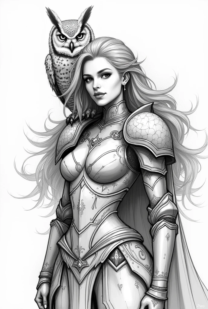 Sketch drawing of a Valkyrie with an owl