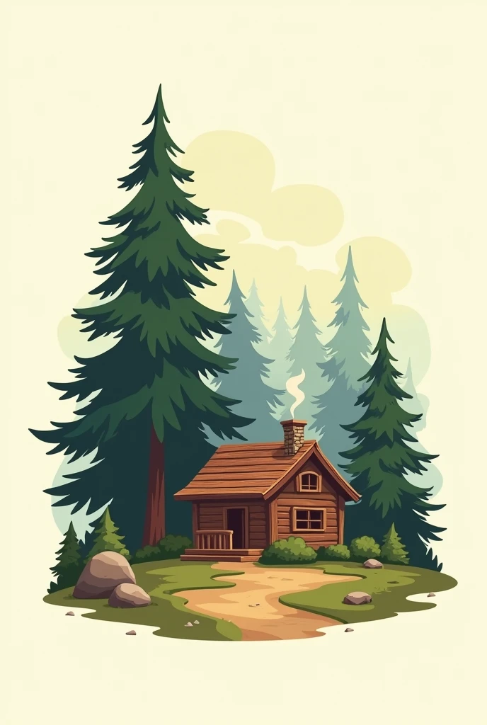 create a logo of a cabin and a pine tree