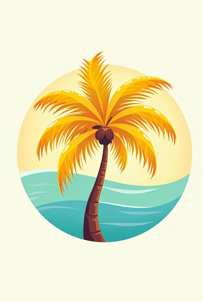 Circular promotional offer with a palm tree drawn in yellow