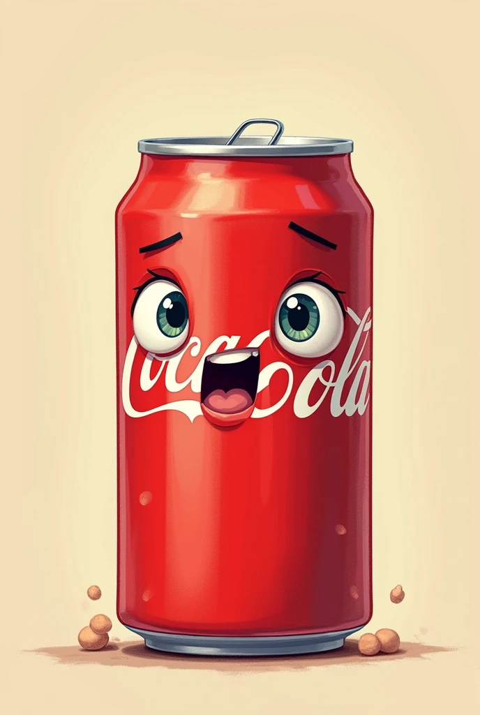 A Coca-Cola with a face, feeling hot