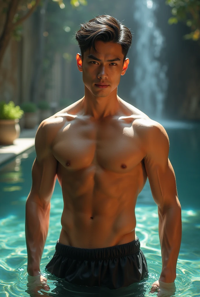 A boy in his fifties wearing a stylish white thong, Full body photo, Short Hair Details, Looking at the camera, Facial features details, Masculinity, muscle,Magical Tutor, male, egg , Pool Background, Sexy pose, Sex Magic, Perfect Anatomy, Symmetrical body, Asian少年 19歳, Upper body naked :: High detail, Asian, gender, strong,小ぶりな6パックの腹筋とCharmな体型, Actual, Human skin, Short Hair Details, good looking Chad Chin, Upper body naked, good looking, Charm, Sexy Boy, pubic hair, male, 性的にCharm, Human skin, (eye contact), Homosexuality does not exist, good looking, Charm, Ass panties are big and hard