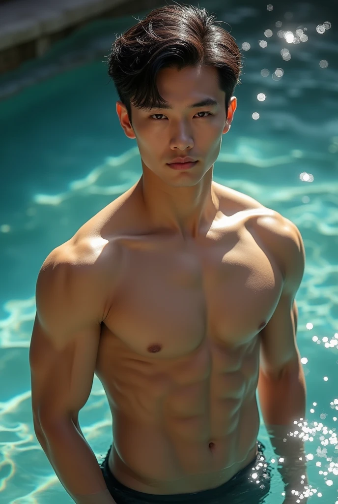 A boy in his fifties wearing a stylish white thong, Full body photo, Short Hair Details, Looking at the camera, Facial features details, Masculinity, muscle，Magical Tutor, male, egg , Pool Background, Sexy pose, Sex Magic, Perfect Anatomy, Symmetrical body, Asian少年 19歳, Upper body naked :: High detail, Asian, gender, strong，小ぶりな6パックの腹筋とCharmな体型, Actual, Human skin, Short Hair Details, good looking Chad Chin, Upper body naked, good looking, Charm, Sexy Boy, pubic hair, male, 性的にCharm, Human skin, (eye contact), Homosexuality does not exist, good looking, Charm, Ass panties are big and hard