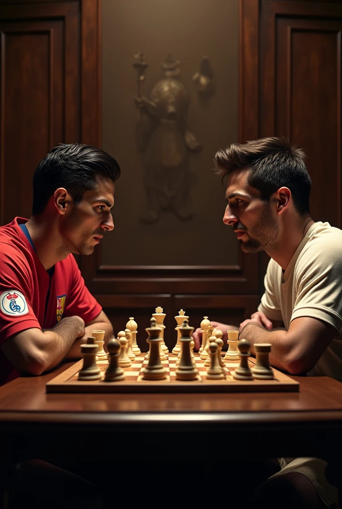 Cristiano Ronaldo and Messi playing chess