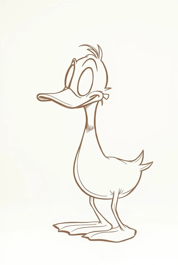 create an image of a “DONALD-DUCK Disney” (((CGI,3D))) . use this style: {"artwork":{"line_work":{"type": ["continuous","rudimentary"],"characteristics": ["unbroken lines","thin","fluid","expressive","creates motion"]},"subject":{"style":"simplified","details":false,"description":"capturing essence with no detail"},"composition":{"background_color":"#ffffff","arrangement":"centered","balance":"balanced","focal_point":"none","color_patch":{"color":"#d9cbb8","shape":"organic, irregular","position": ["layered beneath line art","near the focal point","slightly offset to maintain balance"],"size":"medium","layer":"background","quantity":1,"edges":"crisp","purpose":"contrast and balance"},"viewer_experience":"eye moves freely","negative-space":"important role","effect":"harmony"},"overall_style":{"influences": ["modern","minimalist","abstract art","contemporary illustration"],"cohesion":"continuous line drawing","fluidity":"emphasized","color_effect":"adds warmth and softness"}}}