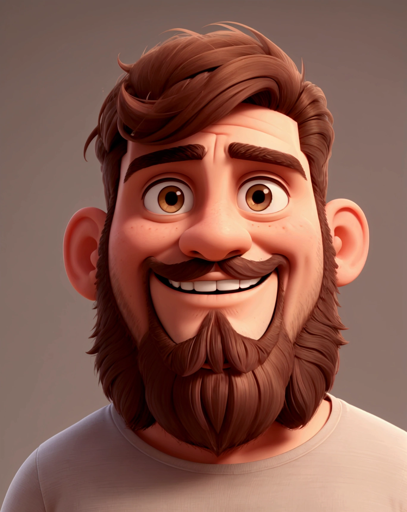 MAN WITH BEARD, SMILING, LIGHT EYES, VERY SHORT BROWN HAIR