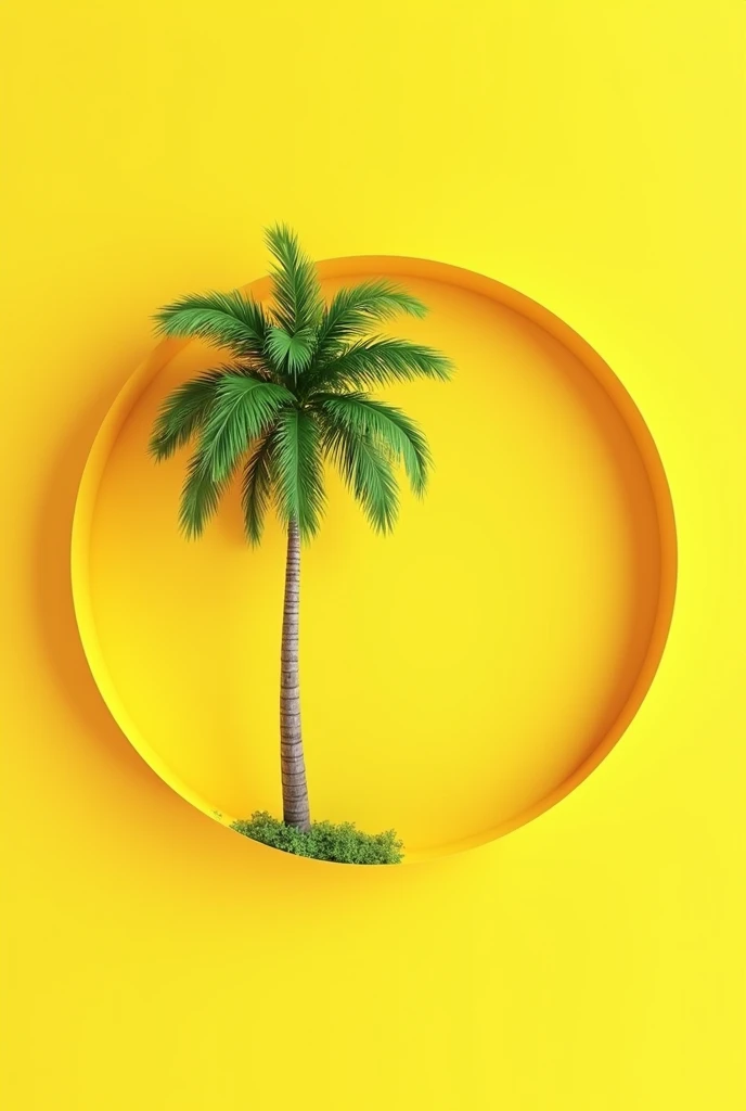 Circular frame containing a palm tree, a yellow background and a space to put a legend