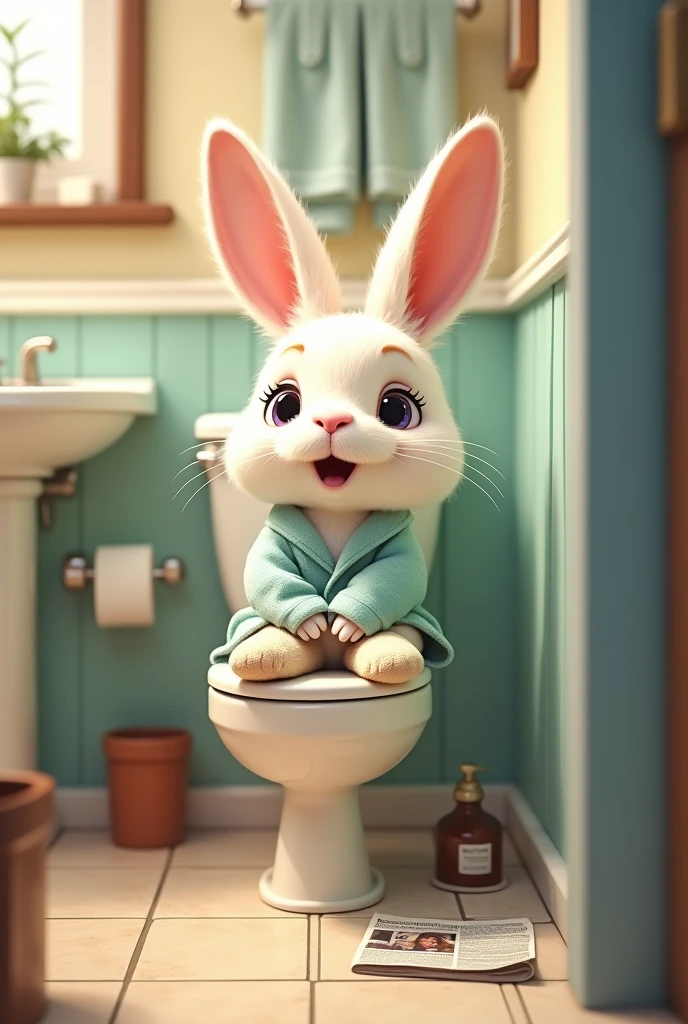 Rabbit pooping in the toilet
