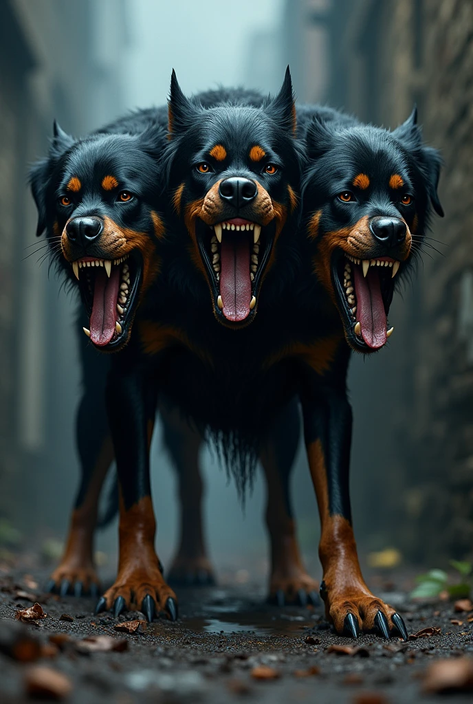 three-headed Rottweiler dog


