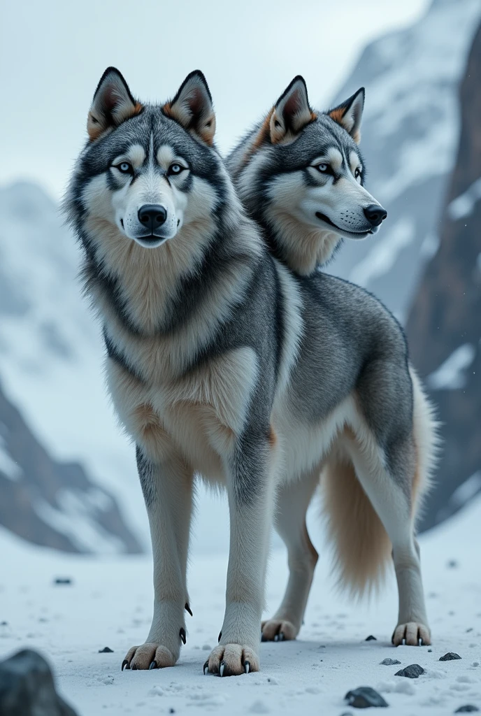 three-headed husky dog