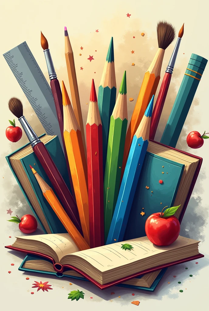Create a logo with pencils, books and school supplies in general
