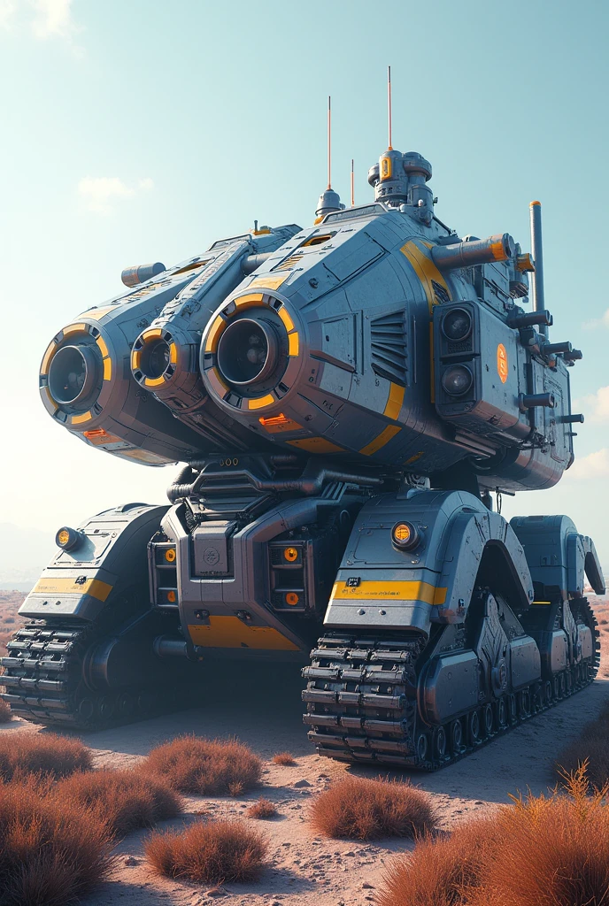 concept of a city on a gigantic armored tank of the future, concept imagined by a high-quality AI, very futuristic and detailed armor,  armor formed by multiple guns on turrets and mechanical pincers, tank on tracks and wheels, high-tech covered, lasers, multicoloured neons, sublime electronic colors, sublime conception, hyperrealistic, very detailed, masterpiece, 8k, 16k, futuristic landscape