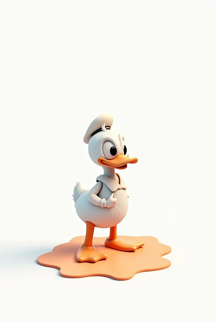 create an image of a “DONALD-DUCK Disney art-style” (((CGI,3D))) . use this style: {"artwork":{"line_work":{"type": ["continuous","rudimentary"],"characteristics": ["unbroken lines","thin","fluid","expressive","creates motion"]},"subject":{"style":"simplified","details":false,"description":"capturing essence with no detail"},"composition":{"background_color":"#ffffff","arrangement":"centered","balance":"balanced","focal_point":"none","color_patch":{"color":"#d9cbb8","shape":"organic, irregular","position": ["layered beneath line art","near the focal point","slightly offset to maintain balance"],"size":"medium","layer":"background","quantity":1,"edges":"crisp","purpose":"contrast and balance"},"viewer_experience":"eye moves freely","negative-space":"important role","effect":"harmony"},"overall_style":{"influences": ["modern","minimalist","abstract art","contemporary illustration"],"cohesion":"continuous line drawing","fluidity":"emphasized","color_effect":"adds warmth and softness"}}}