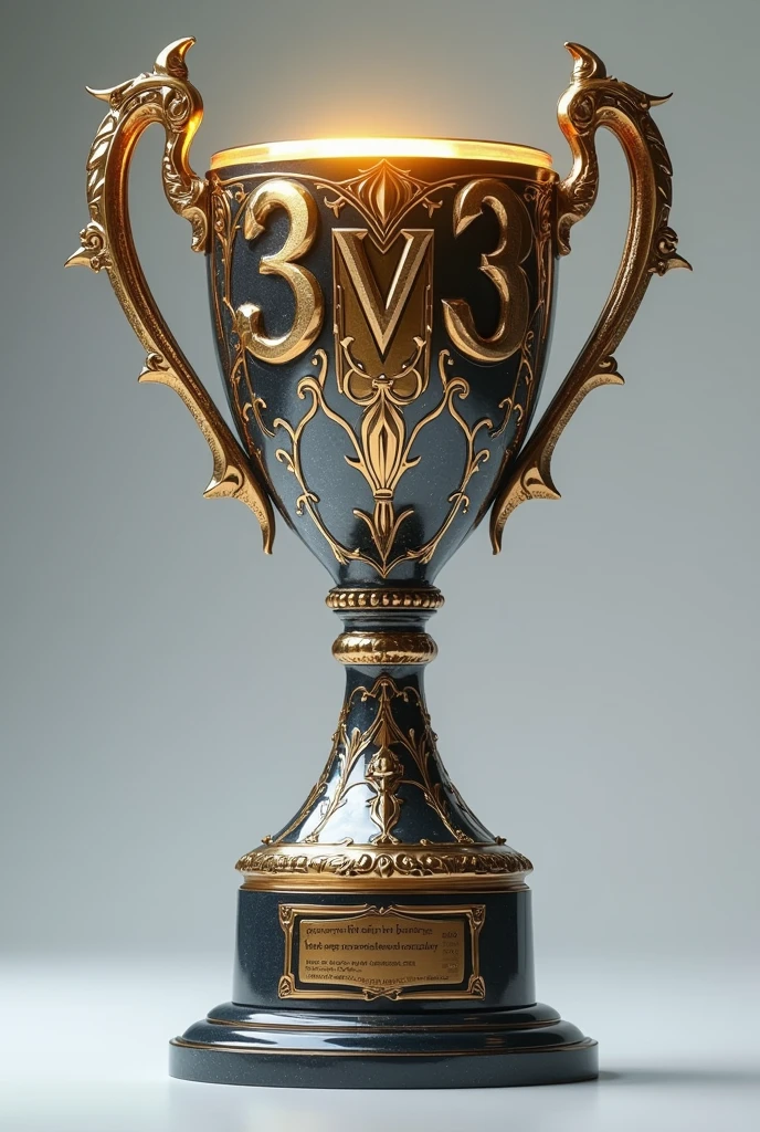 Create a trophy that doesn't have a person's body or face, that says " godlevel 3vs3"  ultra realistic 